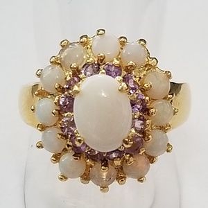 Genuine Opal and Amethyst Ring 10k GP